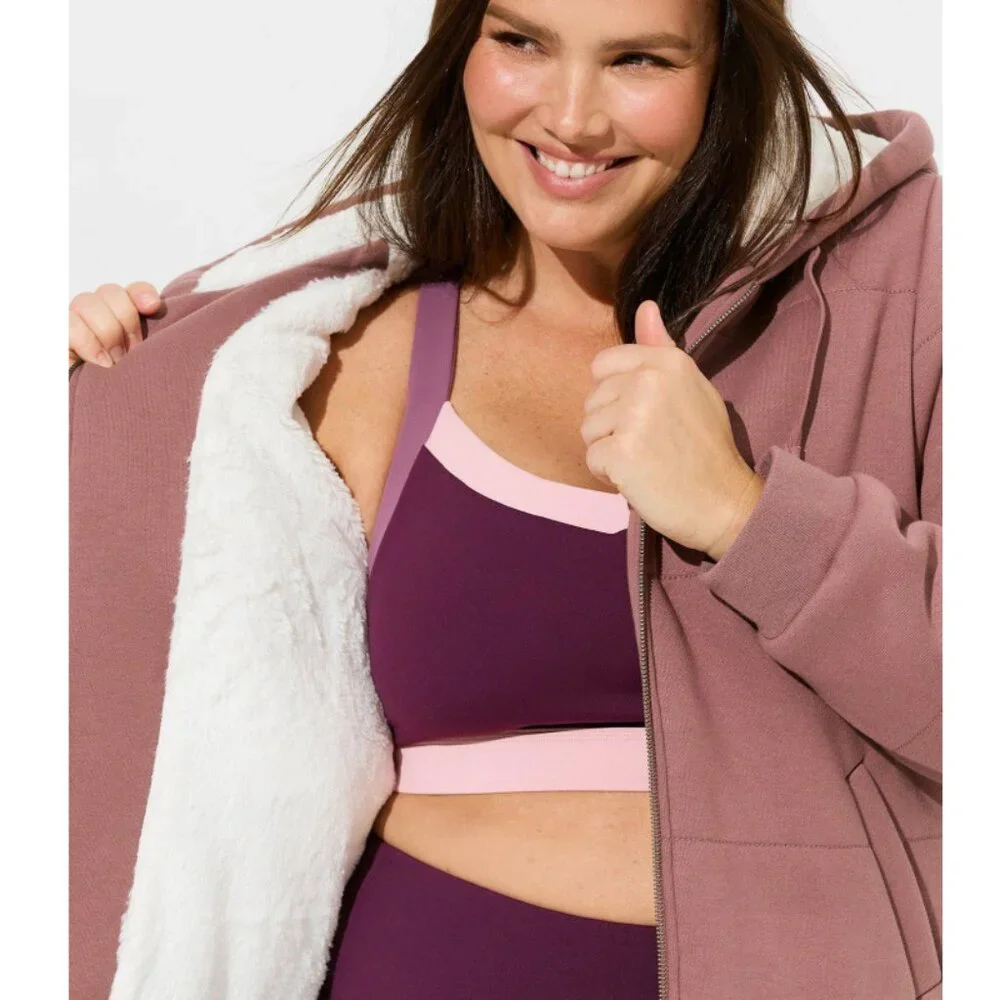 NWT Torrid 2 Rose Taupe Fleece Fur Lined Bomber 2X 18 20 - Picture 3 of 9